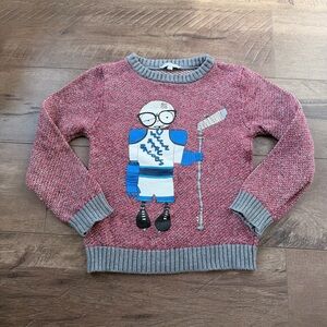 5-6Y Fit Little Marc Jacobs Red and Gray Sweater with Hockey Design